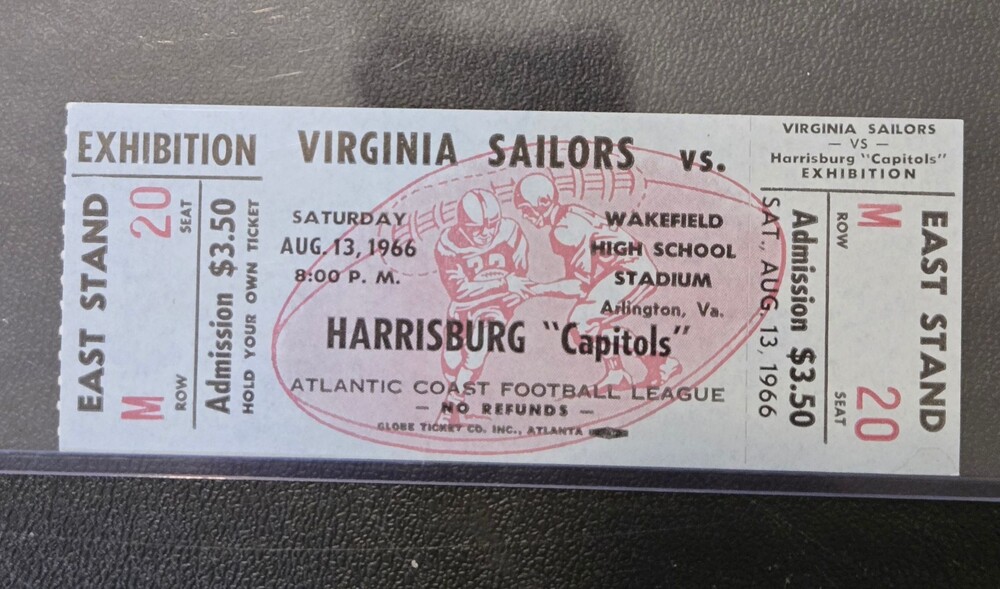 Virginia Sailors vs Harrisburg Capitols 1966 Ticket Stub Aug 13 Wakefield HS VA